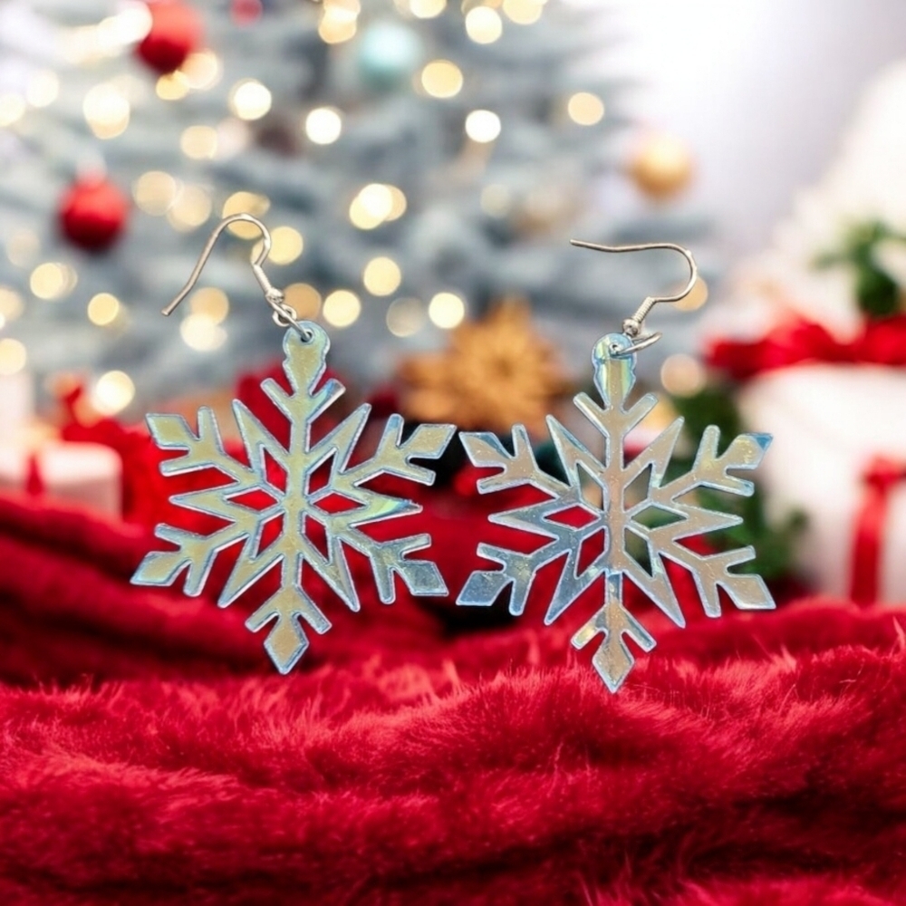 Acrylic Shimmery Snowflake Festive Christmas Dangle Earrings